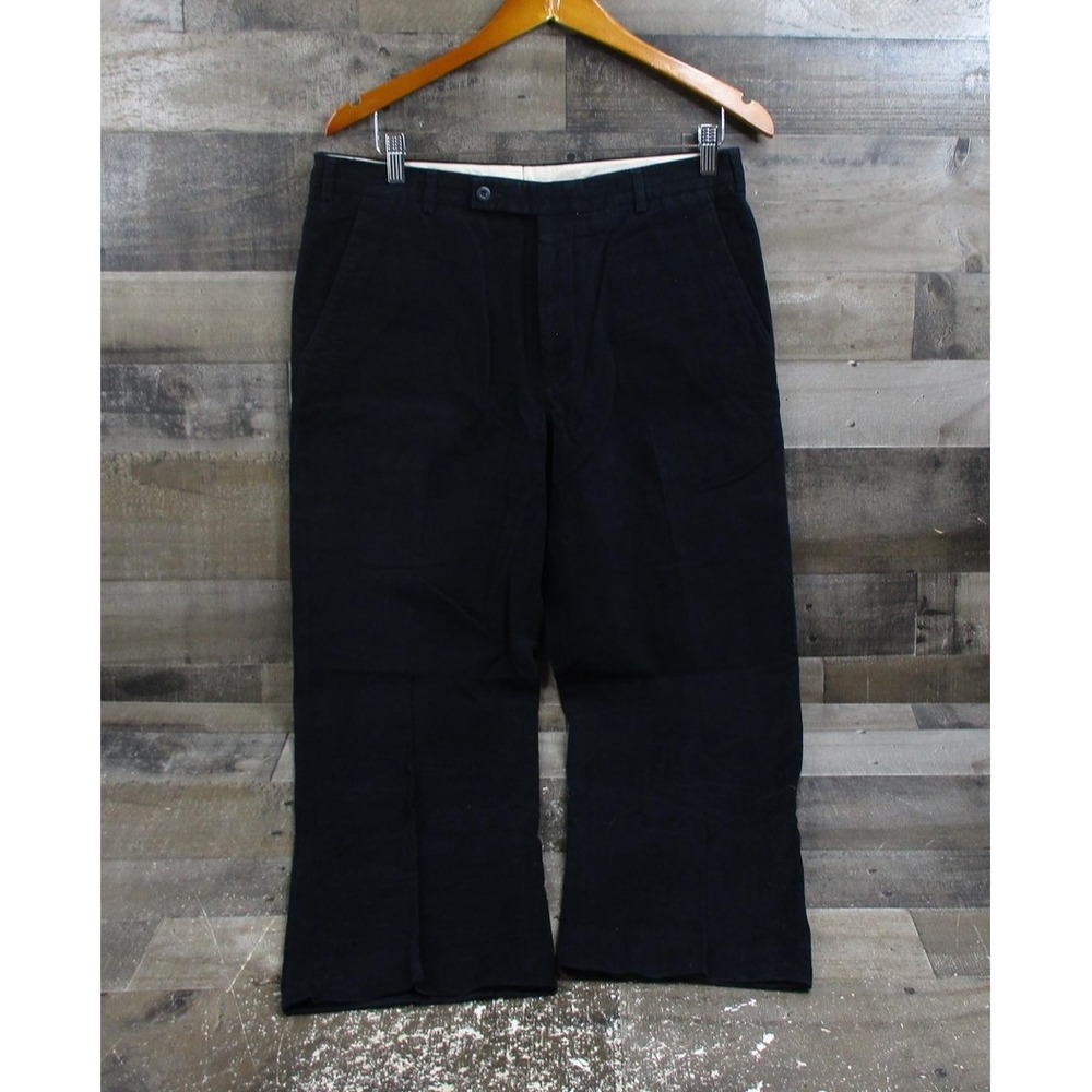 Ermenegildo Zegna Pants Mens 50 Black Corduroy Soft Made in Italy Flat Front